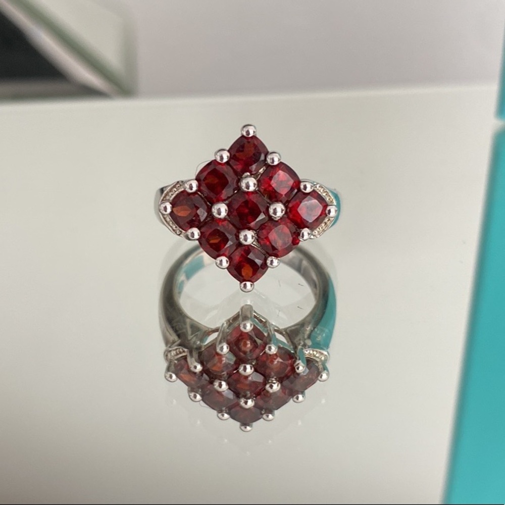 Sterling Silver Red Garnet Cluster Ring